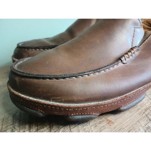 Olukai Mens Moloa Leather Slip On Shoes Loafers 11.5 Brown Island Vacation main image 11